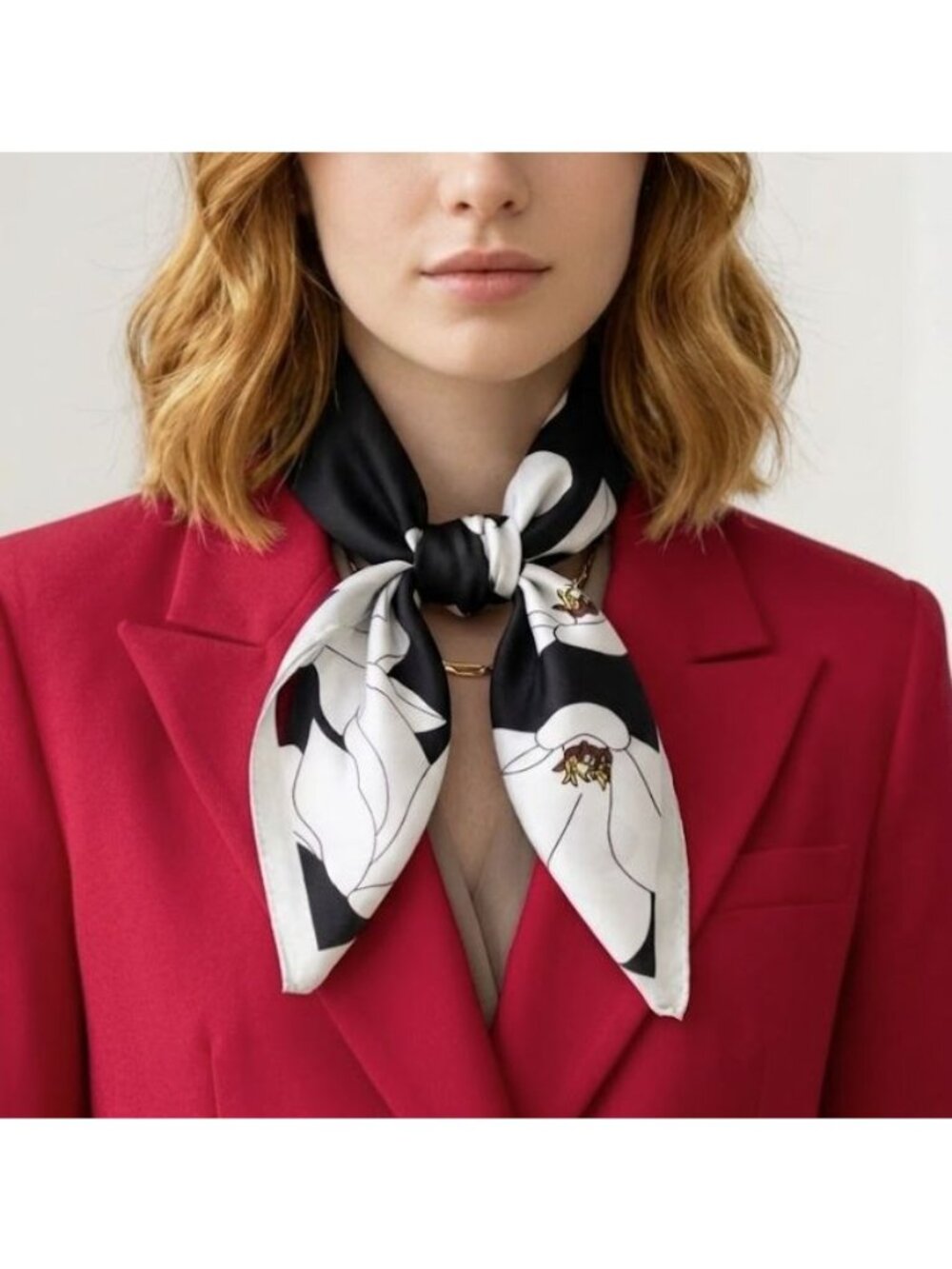 ⭐New Elegant Bandana Square Scarf Silky Satin Soft BLACK WHITE Floral Wrap Shawl